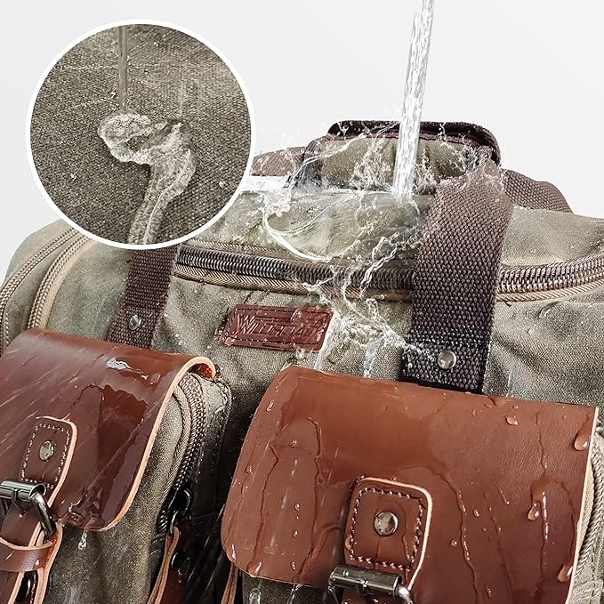Wildroad Waxed Canvas Duffle Bag - 60L Waterproof Genuine Leather Weekender - Image 4