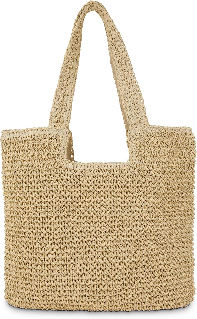 Straw Beach Tote Bag: Large Summer Boho Woven Bags by COZYOFFI