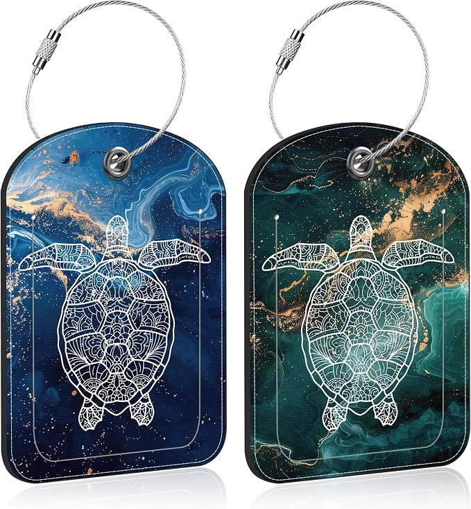 2 Pack Luggage Tag for Suitcase Liquid Marble and Turtle Leather Suitcase Tags by Unknown