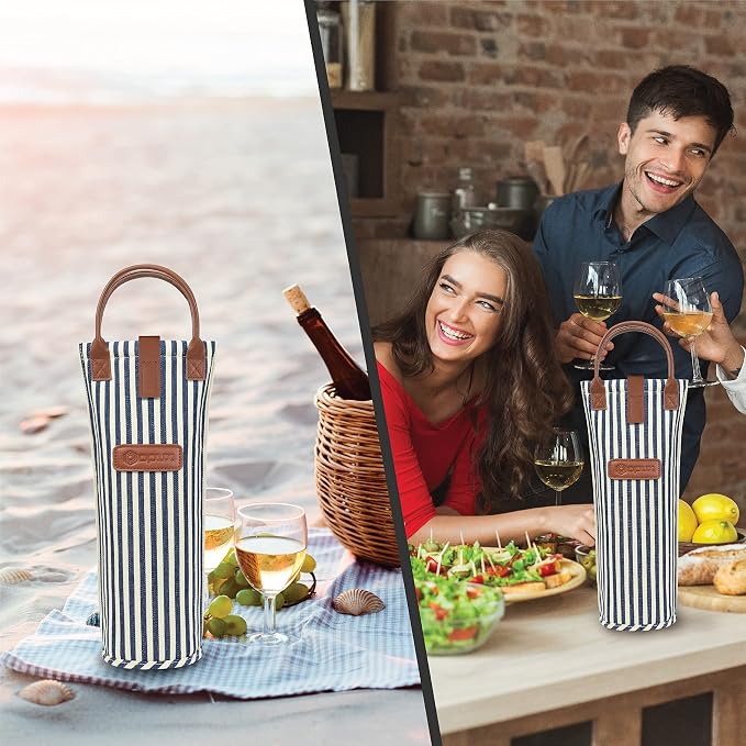 opux Wine Bag Single Bottle Carrier Tote, Insulated Travel Wine Cooler Bag - Image 7