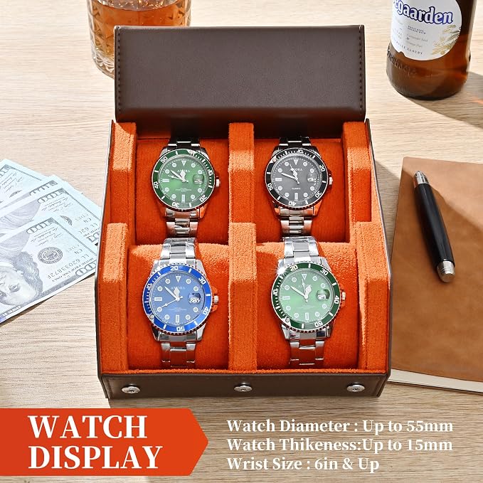 Watch Roll Travel Case for 4 Watchs Storage and Organizer, Leather Watch Box - Image 7
