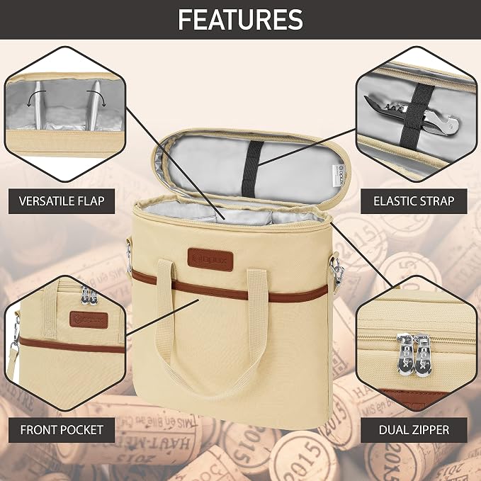 OPUX 3 Bottle Wine Carrier Tote, Insulated Leakproof Wine Cooler Bag, Wine - Image 4