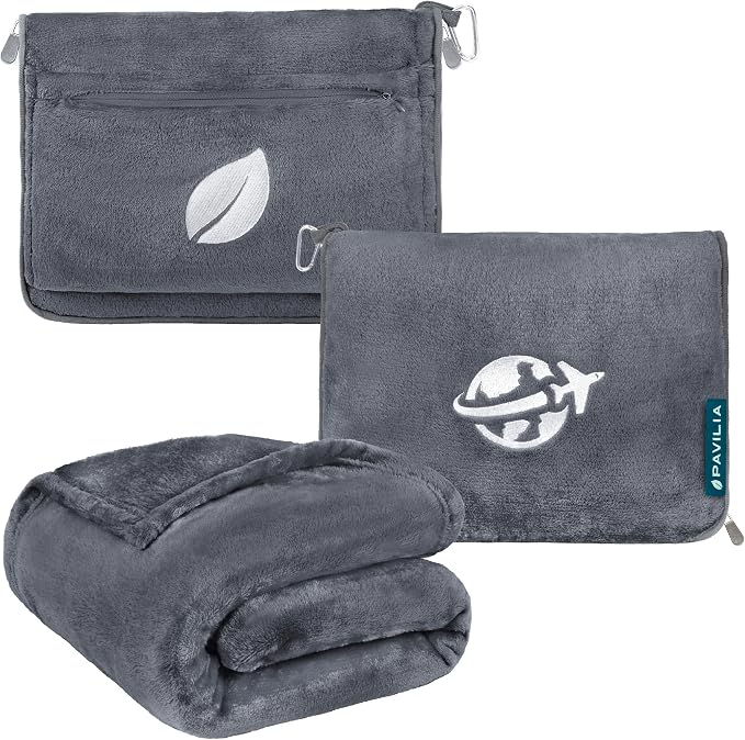 PAVILIA Travel Blanket and Pillow, Arms Opening Airplane Blankets by PAVILIA