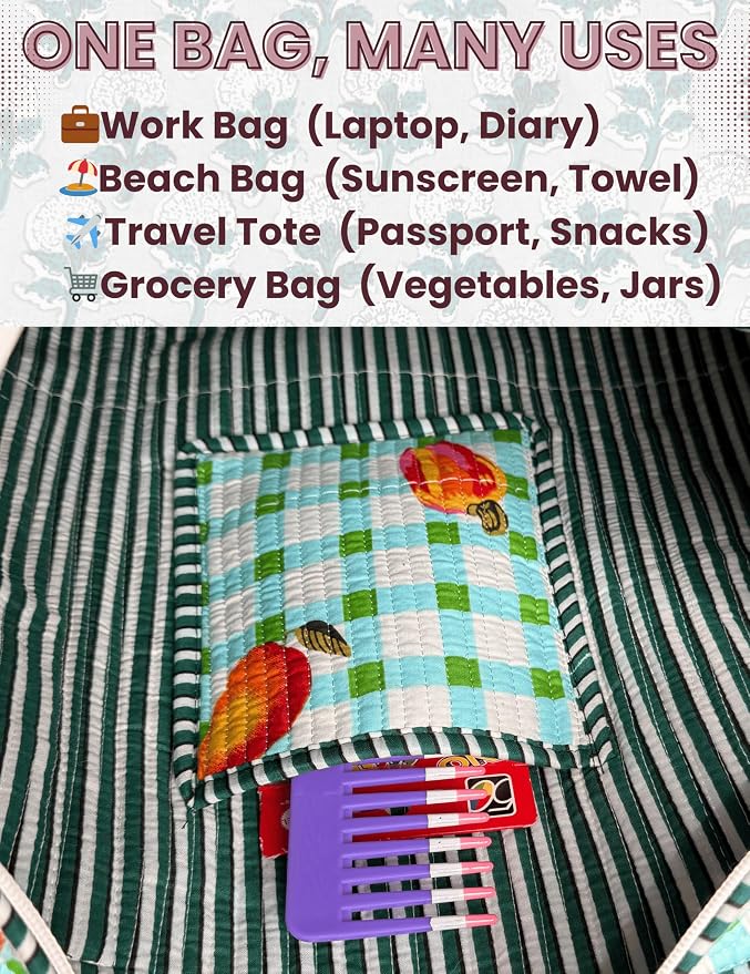 Cotton Quilted Tote Bag for Women – Large Beach & Travel Tote - Image 7