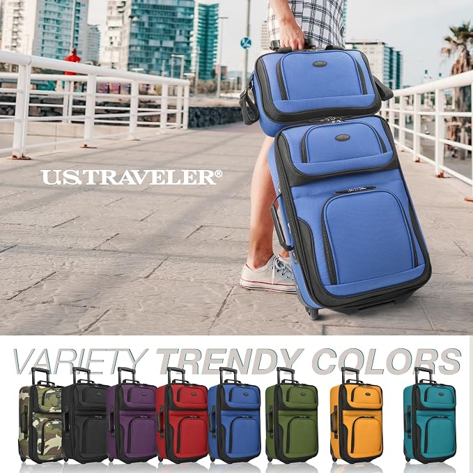 U.S. Traveler Rio Softside Expandable Carry-on Rolling Luggage, Royal Blue - Image 2
