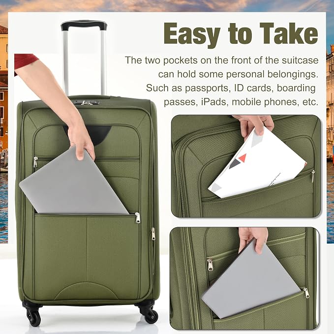 Merax Softside Luggage Set Softshell Lightweight 3 Piece Spinner Suitcase 22" - Image 6