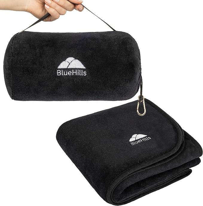BlueHills Travel Blanket Pillow Rolled Premium Soft Plush Airplane Throw by BlueHills