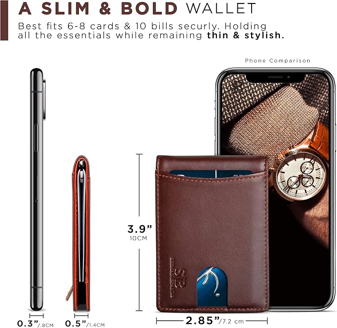 SERMAN BRANDS RFID Blocking Slim Bifold Genuine Leather Minimalist Front Pocket - Image 6