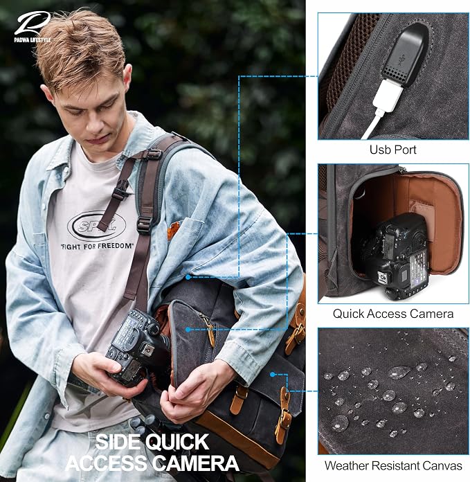 Padwa Lifestyle Black Gray Camera Backpack - Image 5