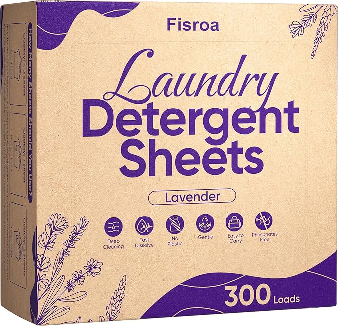 Lavender Laundry Detergent Sheets Travel Eco-friendly 300 Loads Fisroa Clothes by Fisroa