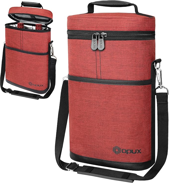 opux 2 Bottle Wine Carrier Tote, Insulated Leakproof Wine Cooler Bag, Wine - Image 8