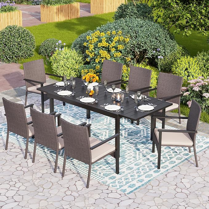PHI VILLA Outdoor Wicker Chairs Set of 4, Rattan Covered Metal Armchairs - Image 6