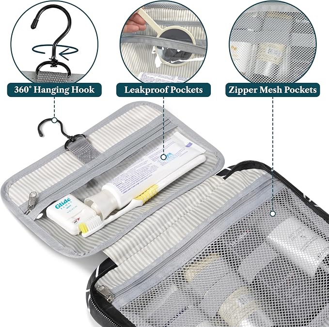 PAVILIA Hanging Toiletry Bag Travel Bag Women Men, Foldable Cosmetic Organizer - Image 3
