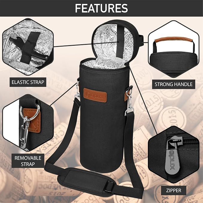 opux Wine Bag Single Bottle Carrier Tote, Insulated Wine Cooler Bag - Image 4