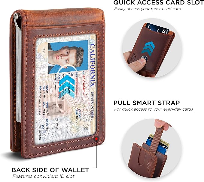 SERMAN BRANDS RFID Blocking Slim Bifold Genuine Leather Minimalist Front Pocket - Image 4
