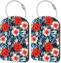 2 PCS Leather Luggage Tag for Suitcase Palm Leaves and Hibiscus Flower Travel by Unknown