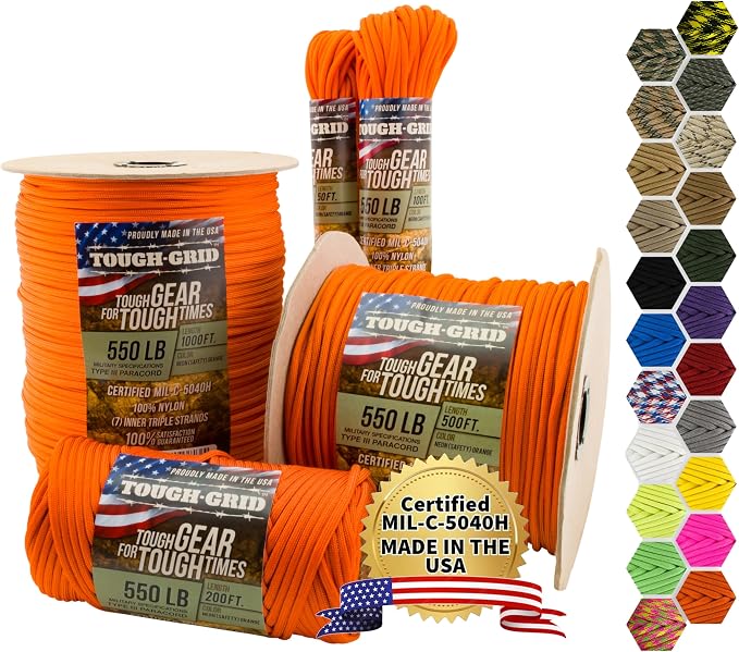 TOUGH-GRID 550 Paracord Rope Nylon Parachute Cord, Made in USA Survival Kit by TOUGH-GRID