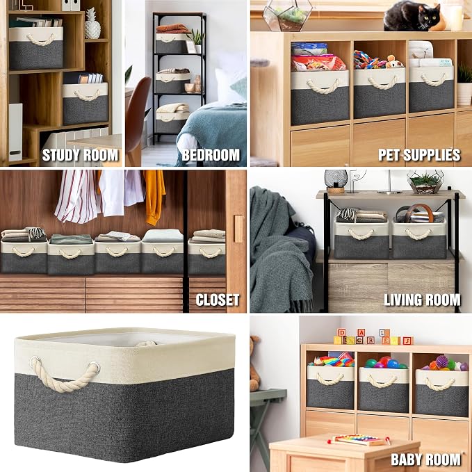 SIMPLE HOUSEWARE Large Fabric Storage Bin, 15.7" x 12" - Image 8
