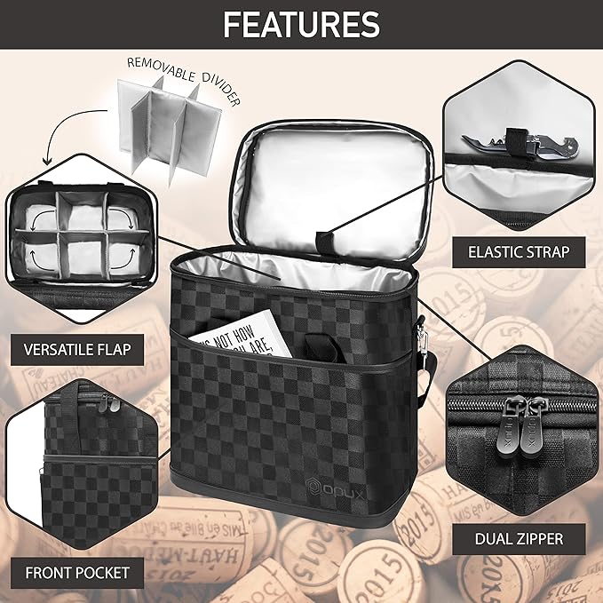 opux 6 Bottle Carrier Tote | Insulated Padded Wine Cooler Bag - Image 4