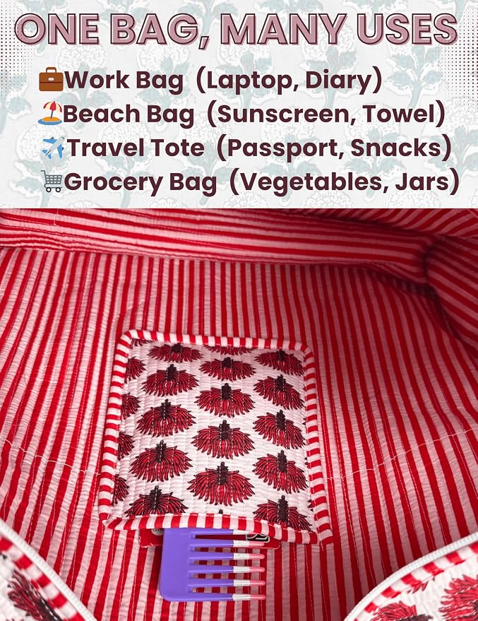 Cotton Quilted Tote Bag for Women – Large Beach & Travel Tote - Image 7