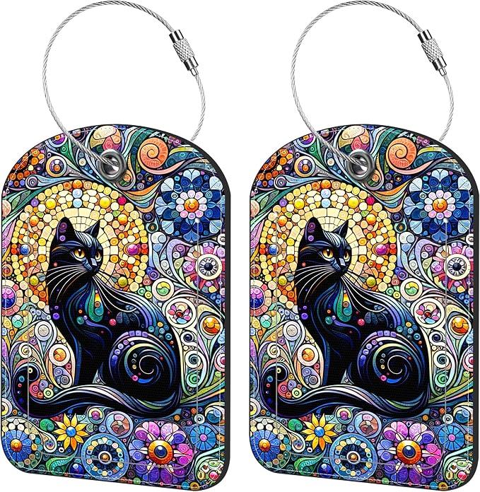 2 Pack Cute Luggage Tag for Suitcases Black Cat Leather Luggage Tags by iapodiad