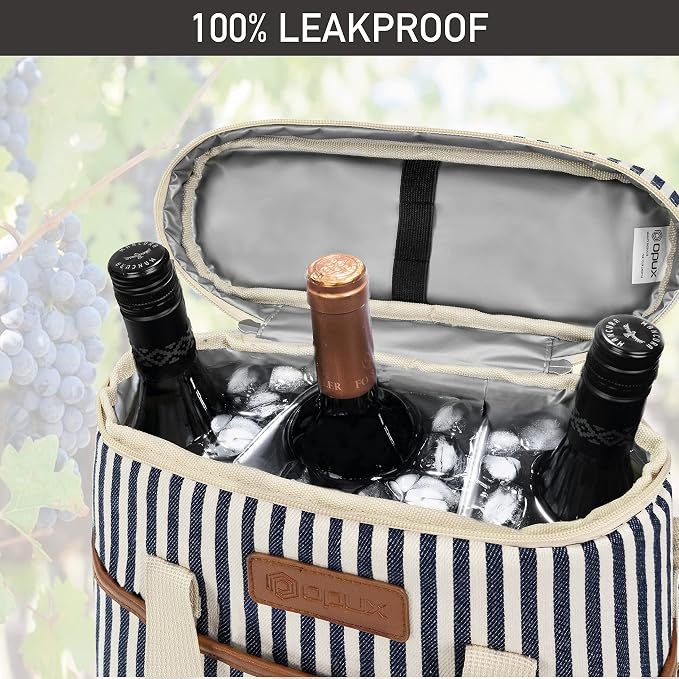 OPUX 3 Bottle Wine Carrier Tote, Insulated Leakproof Wine Cooler Bag, Wine - Image 5