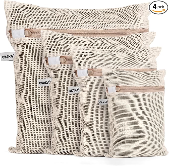 100% Cotton Mesh Laundry Bags, Premium Soft, No Dye by OKAKA
