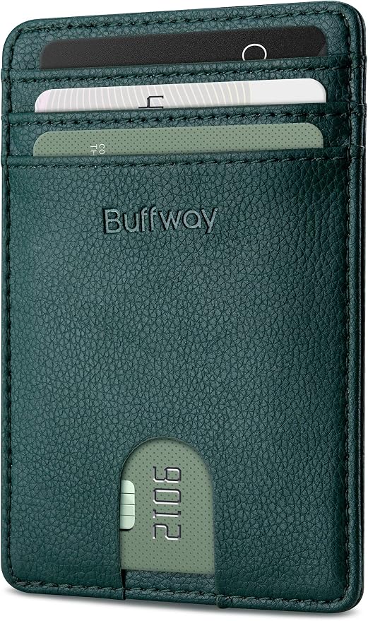 Buffway Mens Slim Wallet, Minimalist Thin Front Pocket Leather Credit Card by Buffway