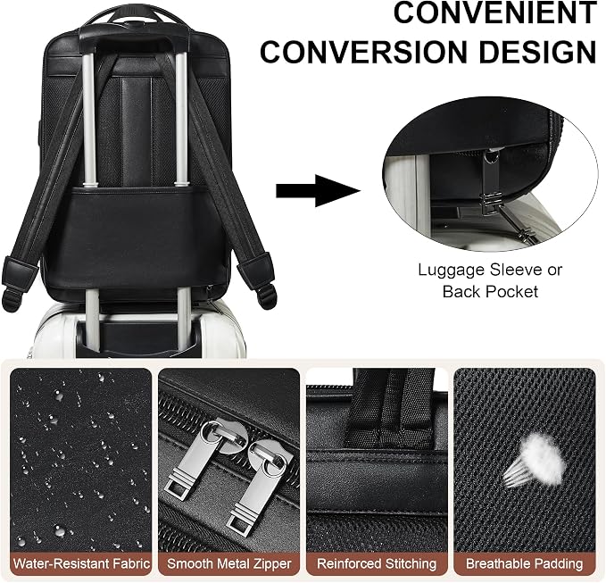 Vegan Leather Laptop Backpack for Women&Men, 16 Inch Expandable Backpack - Image 6