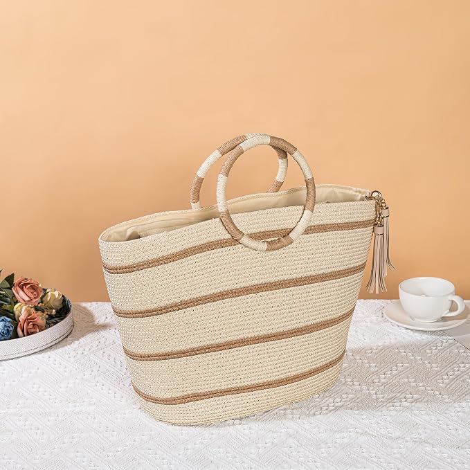 Beach Bags for Women Straw Tote Bag Summer Beach Bag Large Woven Straw Tote for - Image 5