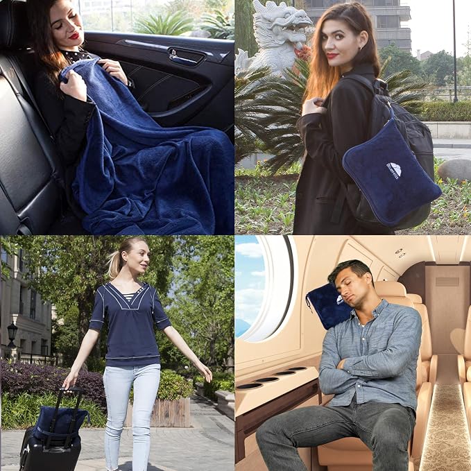BlueHills Premium Soft Travel Blanket Pillow Airplane Blanket Packed in Soft - Image 2