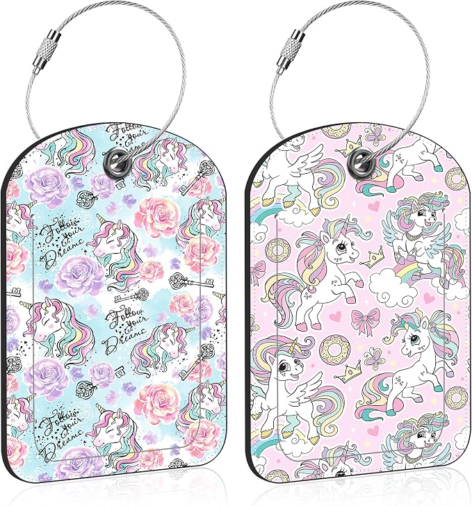 2 Pack PU Luggage Tags for Suitcase, Cute Unicorns Suitcase Tag Leather ID by Unknown