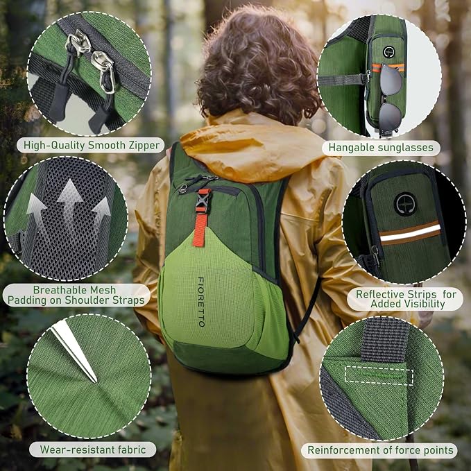 FIORETTO 15L Hiking Backpack for Women Men Mini Packable Backpack Lightweight - Image 3