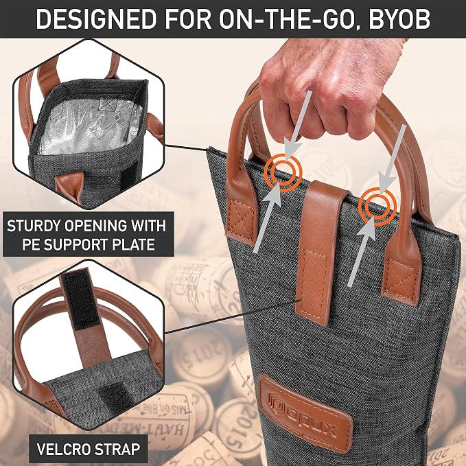 opux Wine Bag Single Bottle Carrier Tote, Insulated Travel Wine Cooler Bag - Image 4
