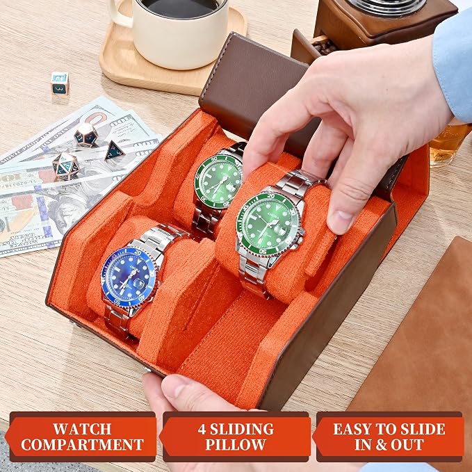 Watch Roll Travel Case for 4 Watchs Storage and Organizer, Leather Watch Box - Image 4