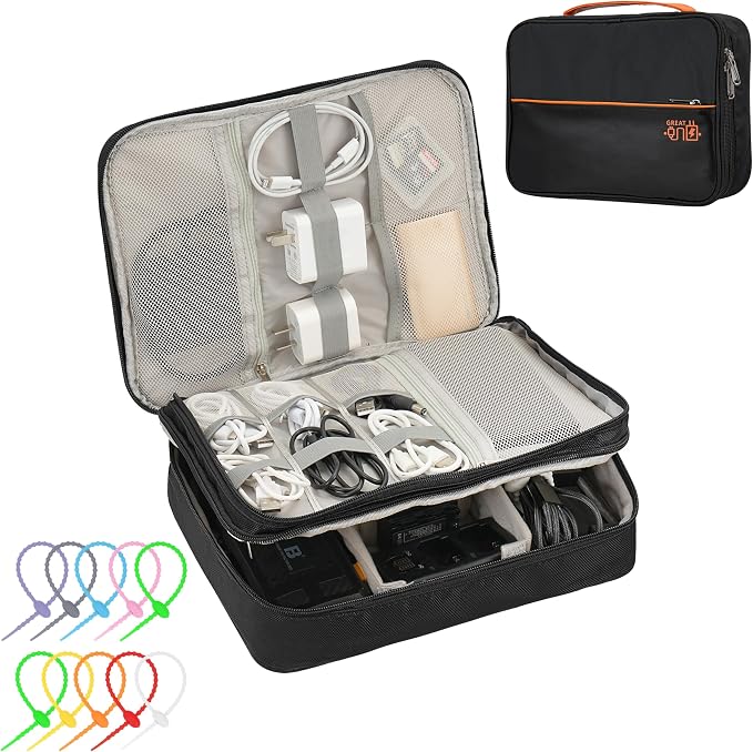 Electronics Accessories Organizer Bag, Waterproof Double LayerTravel Cable by Topbooc