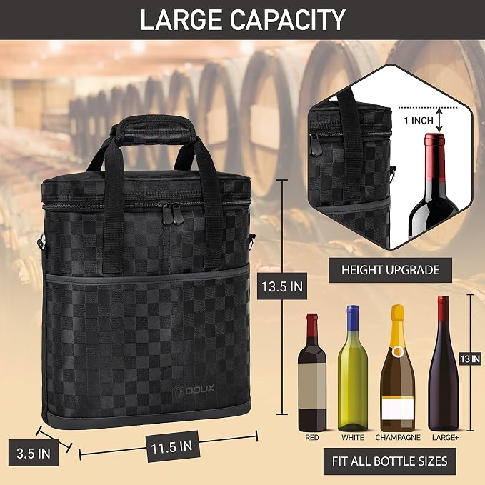 OPUX 3 Bottle Wine Carrier Tote, Insulated Leakproof Wine Cooler Bag, Wine - Image 3