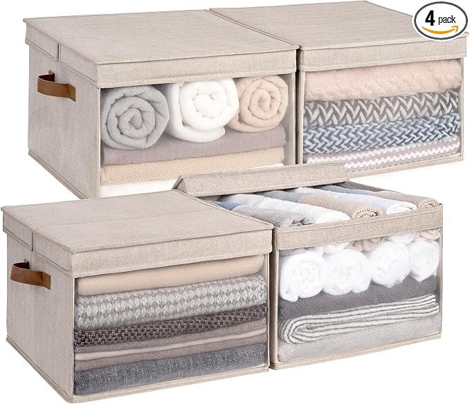 StorageWorks Storage Bins with Lid and Clear Window, Fabric Storage Boxes with by StorageWorks