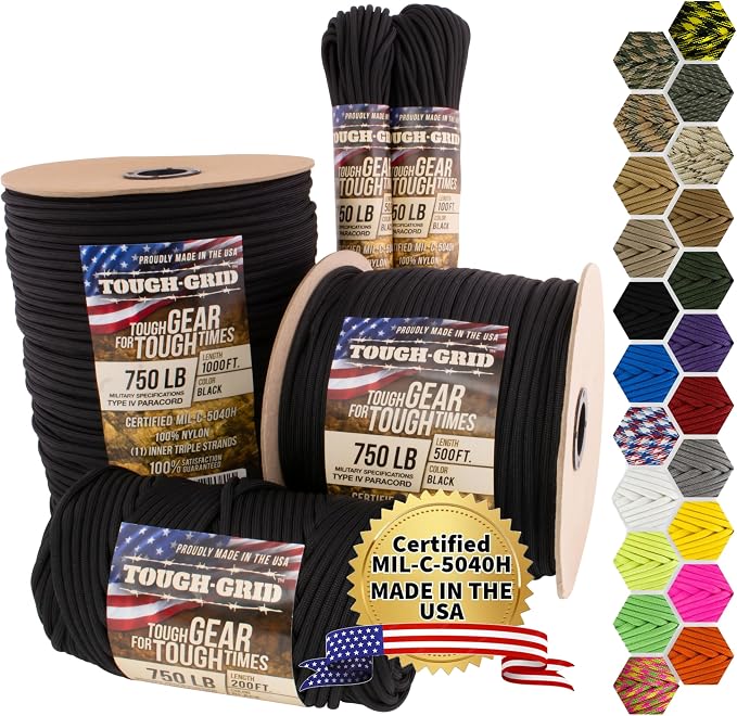 TOUGH-GRID 750 Paracord Rope Nylon Parachute Cord, Made in USA Survival Kit by TOUGH-GRID