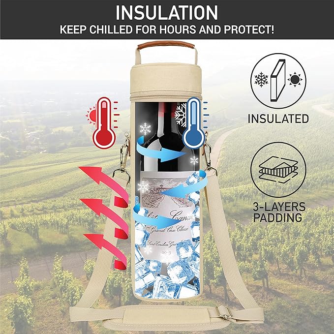opux Wine Bag Single Bottle Carrier Tote, Insulated Wine Cooler Bag - Image 2