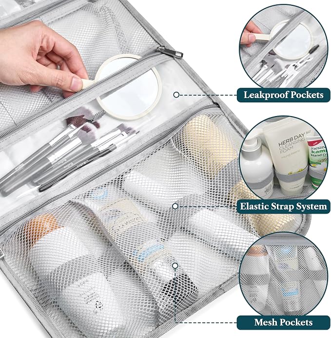 PAVILIA Hanging Toiletry Bag Women Men, Travel Kit Foldable Large Toiletries - Image 4