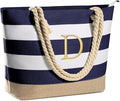 YOOLIFE Initial Canvas Waterproof Beach Tote Bag Zipper Personalized Gifts by YOOLIFE