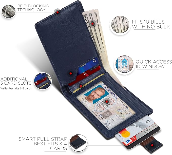SERMAN BRANDS RFID Blocking Slim Bifold Genuine Leather Thin Minimalist Front - Image 3