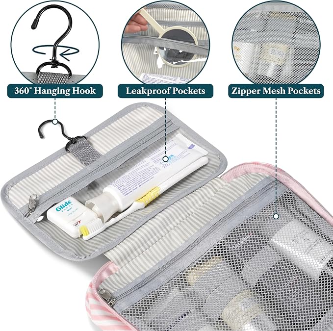 PAVILIA Hanging Toiletry Bag Travel Bag Women Men, Foldable Cosmetic Organizer - Image 3