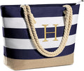 YOOLIFE Initial Canvas Waterproof Beach Tote Bag Zipper Personalized Gifts by YOOLIFE