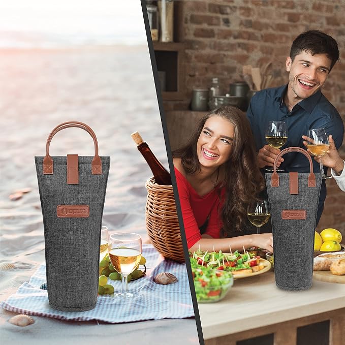 opux Wine Bag Single Bottle Carrier Tote, Insulated Travel Wine Cooler Bag - Image 7