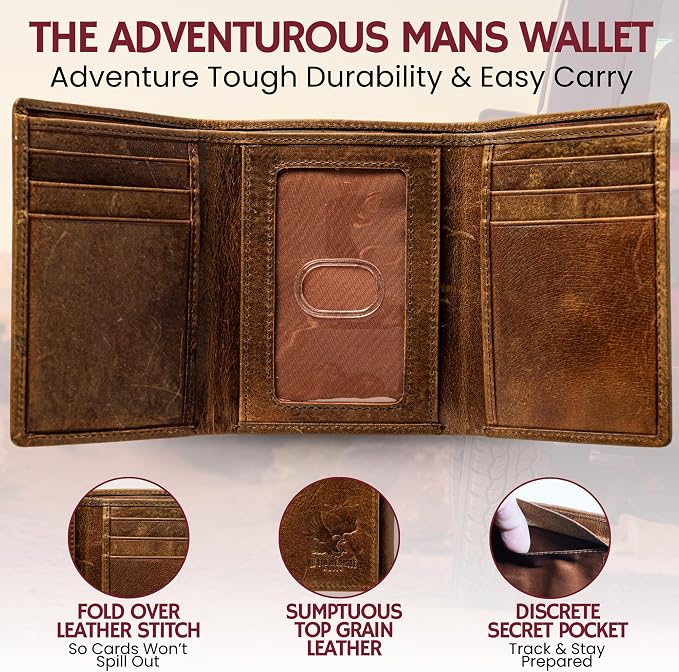 BULL GUARD Best Leather Men's RFID Trifold Wallet - Image 2