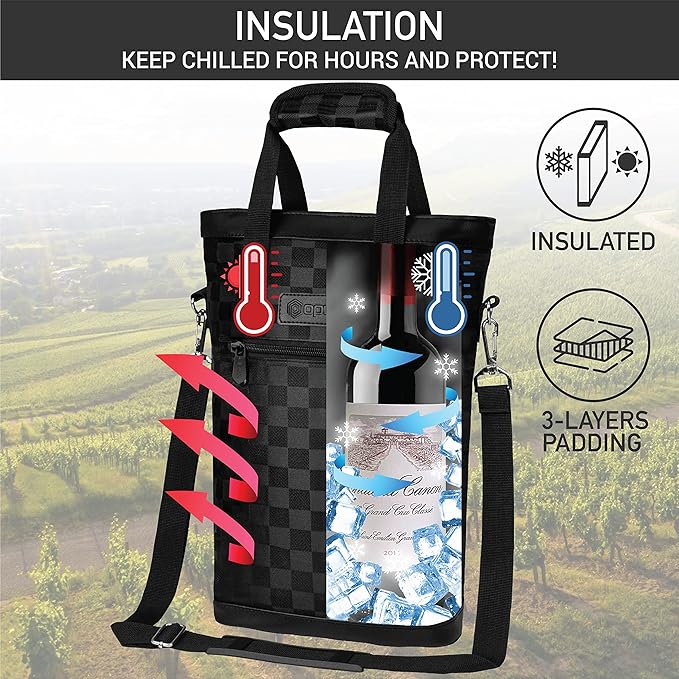 opux Two Bottle Wine Bag Carrier Tote, Insulated Leakproof 2 Bottle Wine Cooler - Image 3