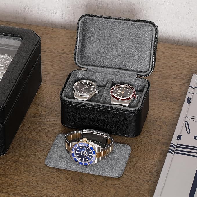ROTHWELL 2 Watch Travel Case for Men | Compact PU Leather Protective Box - Image 2