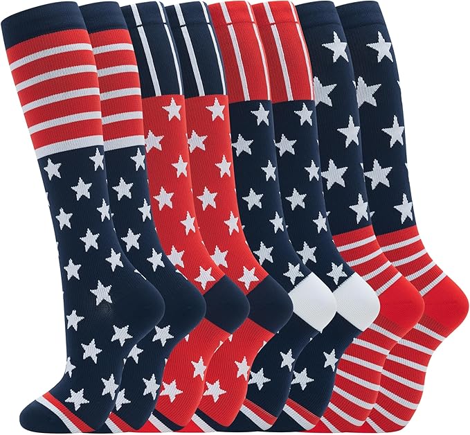Compression Socks for Women Men Circulation Knee High 8 Pairs for Nurses by HELLOMOMOYA